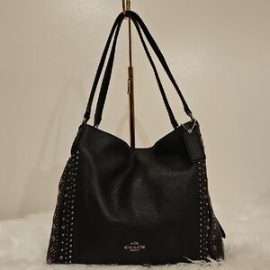 Coach Black Stud-Trim Leather Shoulder Bag